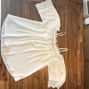 White spaghetti strap off shoulder top